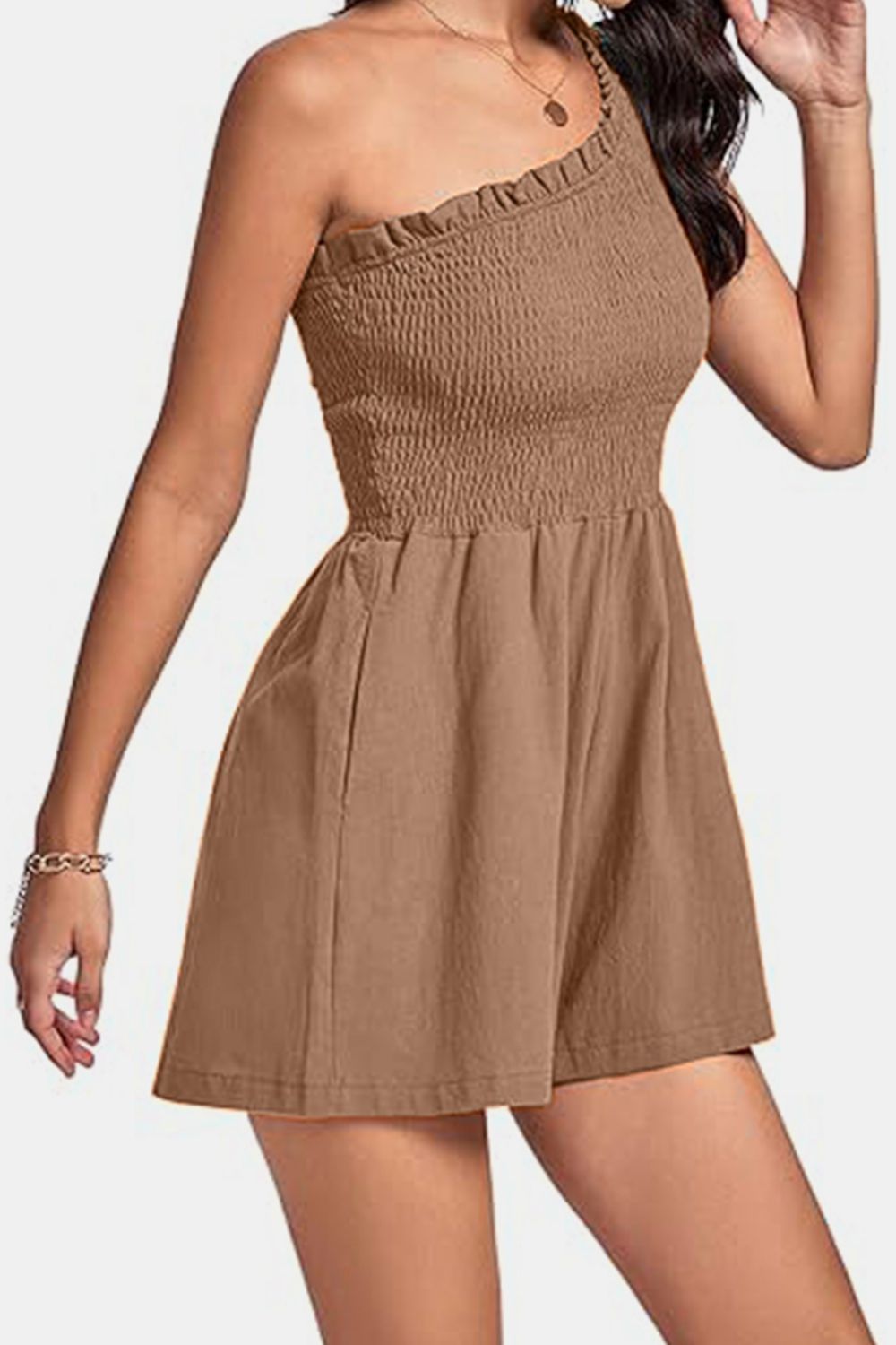 Smocked Single Shoulder Romper Bottom wear