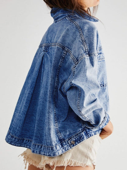 Pocketed Button Up Denim Jacket Dresses & Tops