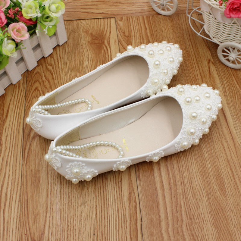 White Wedding Dress Flat Shoes Female Shoes & Bags