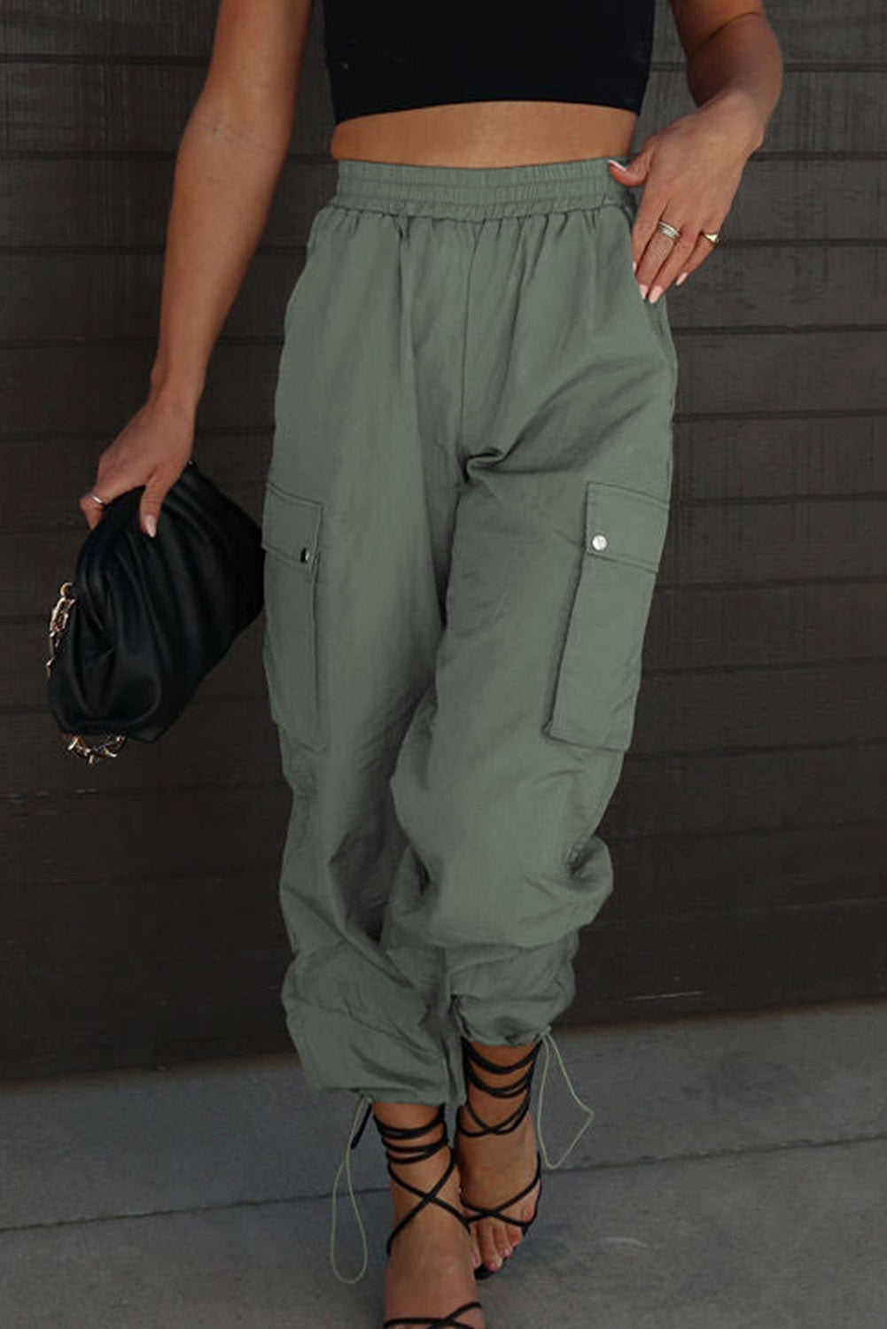 Drawstring Elastic Waist Pants with Pockets apparel & accessories