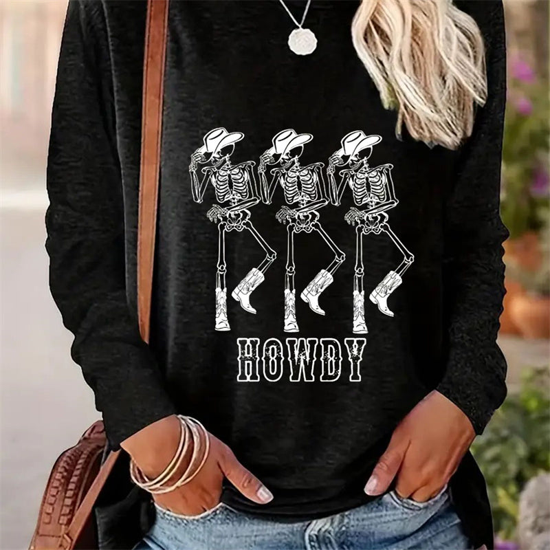 Autumn Women Casual Simple Pattern Printed Round Neck Long Sleeve T-shirt apparels & accessories