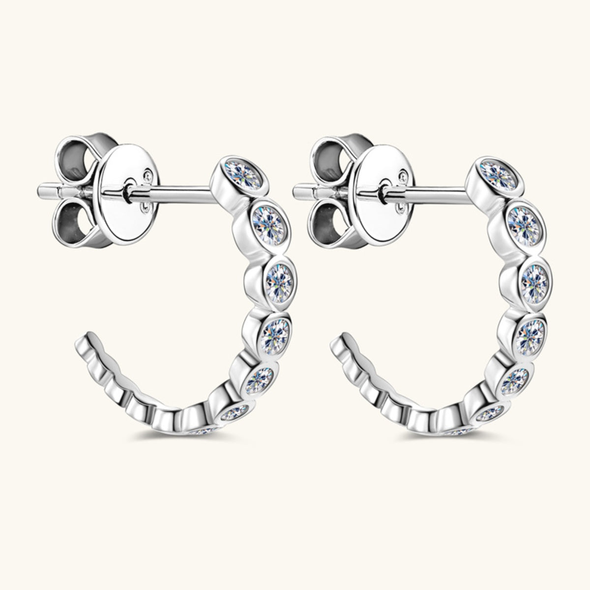 Inlaid Moissanite 925 Sterling Silver C-Hoop Earrings apparel & accessories