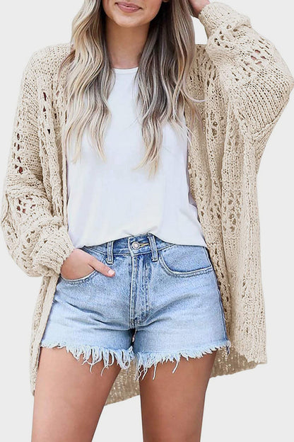 Openwork Open Front Long Sleeve Cardigan apparel & accessories