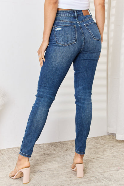 Judy Blue Full Size Mid Waist Distressed Slim Jeans apparel & accessories