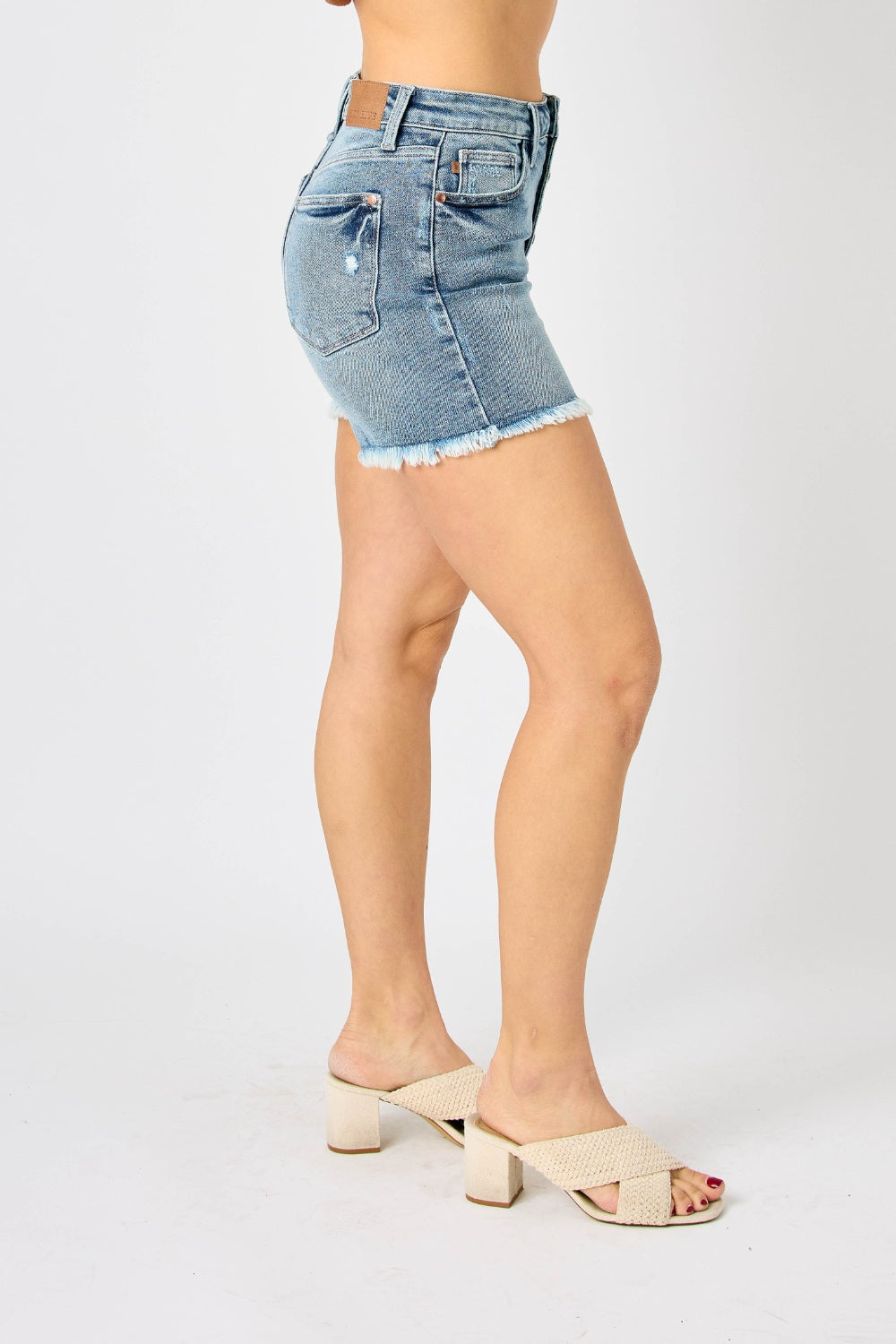 Judy Blue Full Size Button Fly Raw Hem Denim Shorts shorts