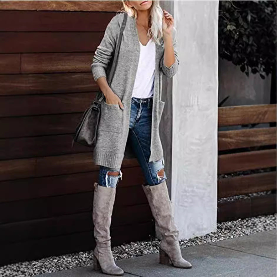 Women's Knitted Pocket Long Sleeve Baggy Coat apparels & accessories