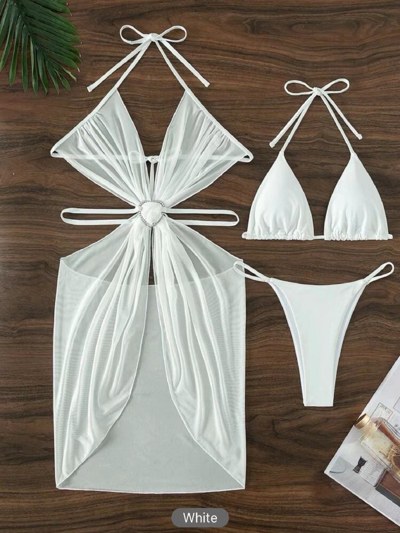 Women's Solid Color Split Swimsuit Three-piece Bikini apparel & accessories