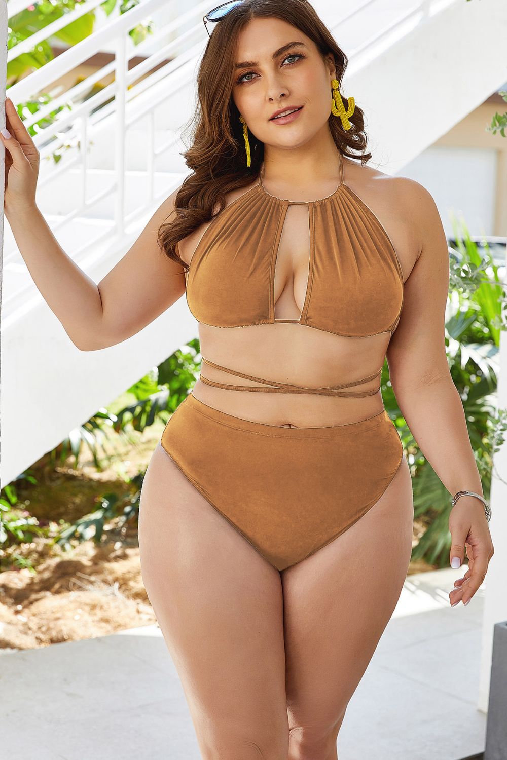 Plus Size Cutout Tied Backless Bikini Set apparel & accessories