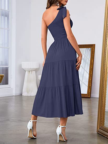 One-shoulder Pleated Layered Hem Split Dress apparels & accessories