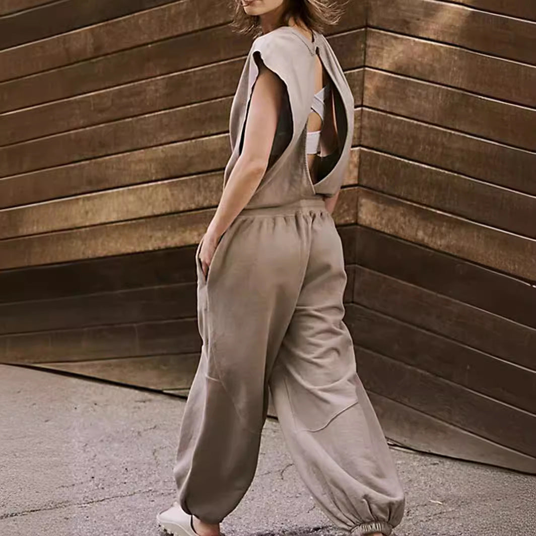 Summer Loose Sleeveless Long Jumpsuit With Backless Design apparel & accessories