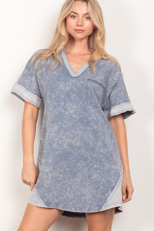 VERY J Short Sleeve V-Neck Tee Dress Dresses & Tops