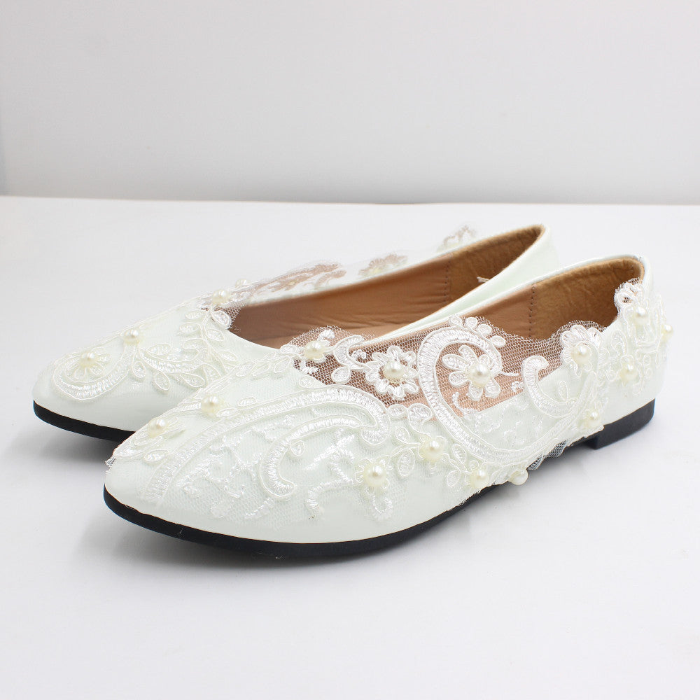 Lace High Wedding Shoes With White Low Heels Shoes & Bags