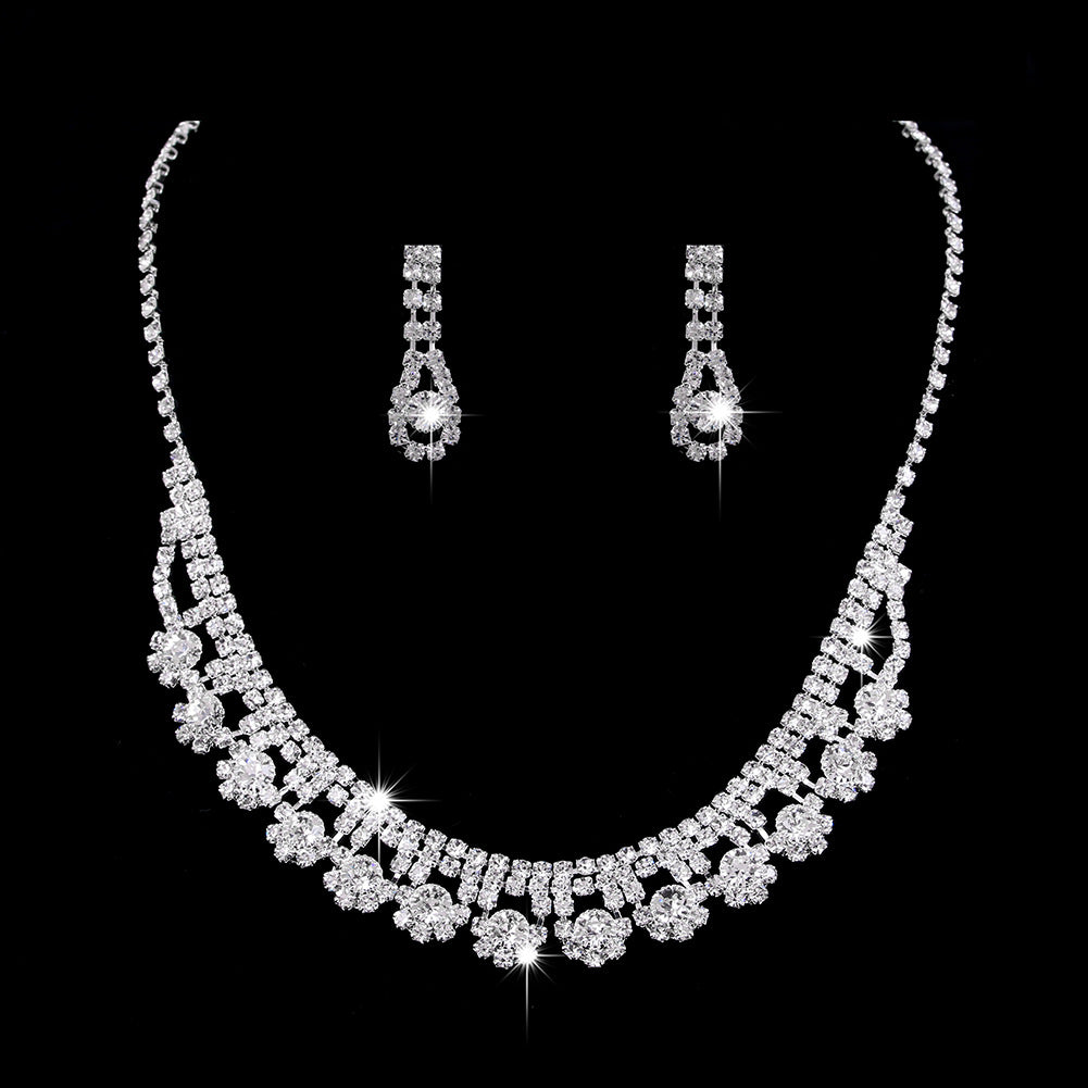 Full Rhinestone Zircon Water Drop Necklace Earrings Jewelry Set Jewelry