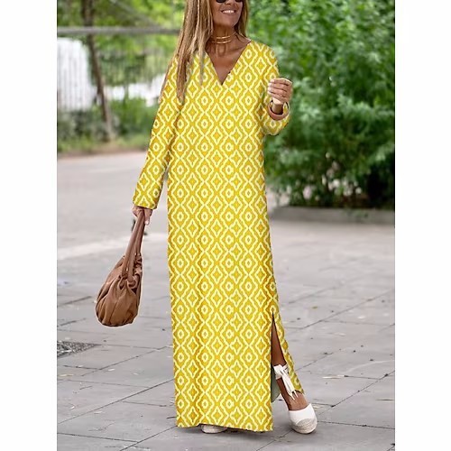 Printed V-neck Long Dress For Women apparels & accessories