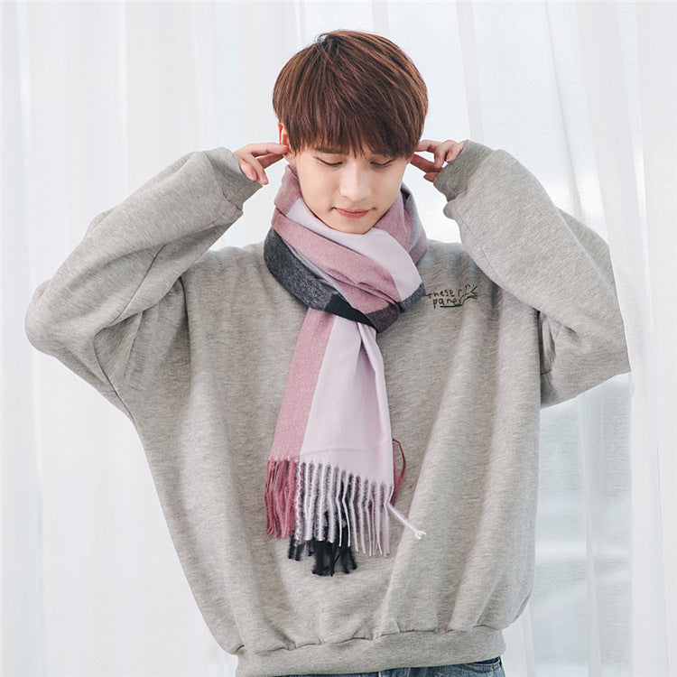 Warm Tassel Plaid Bristle Scarf Men's Scarves