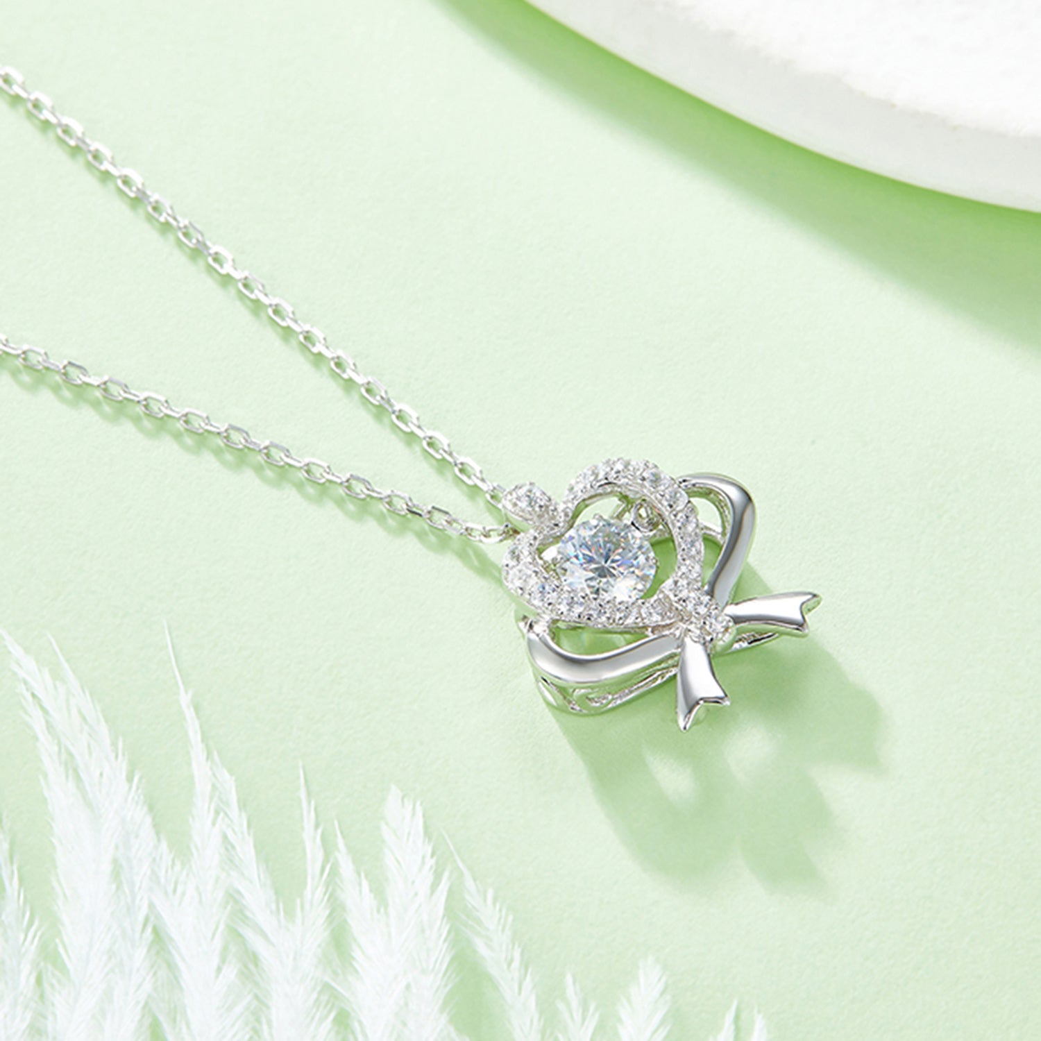 Moissanite 925 Sterling Silver Bow & Heart Necklace apparel & accessories