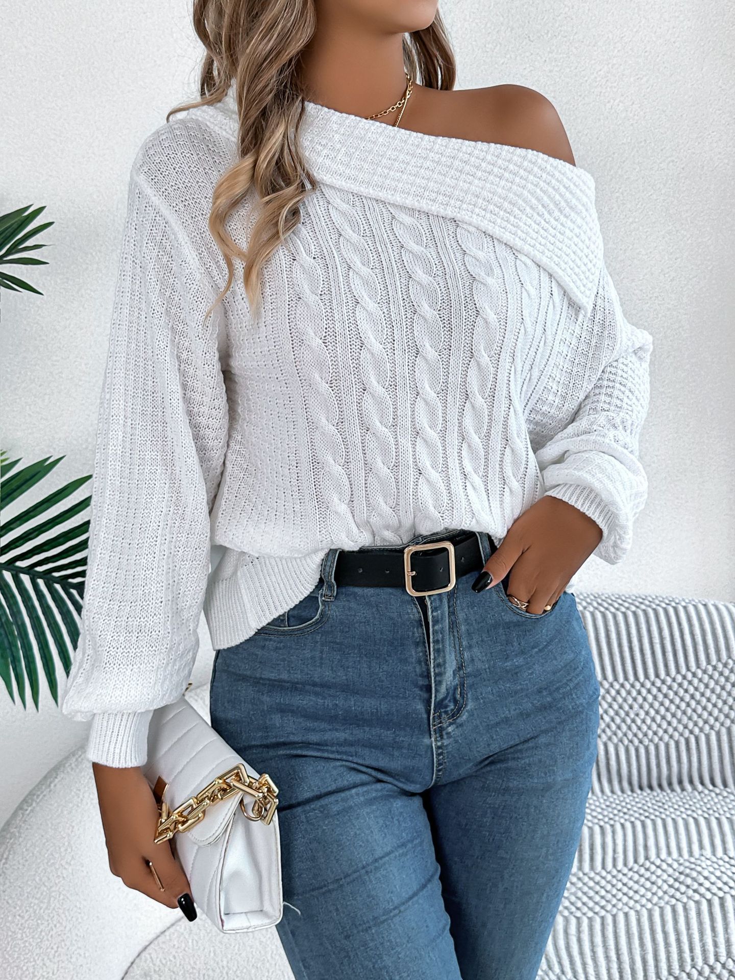 Off-the-shoulder Twist Long Sleeve Pullover apparels & accessories