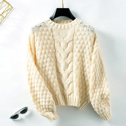 Loose Round Neck Puff Sleeve Knitted Sweater apparels & accessories