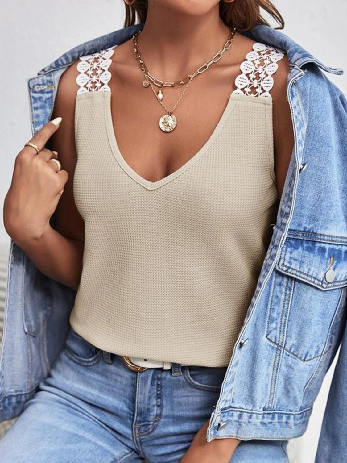 Full Size Lace Detail V-Neck Tank apparel & accessories