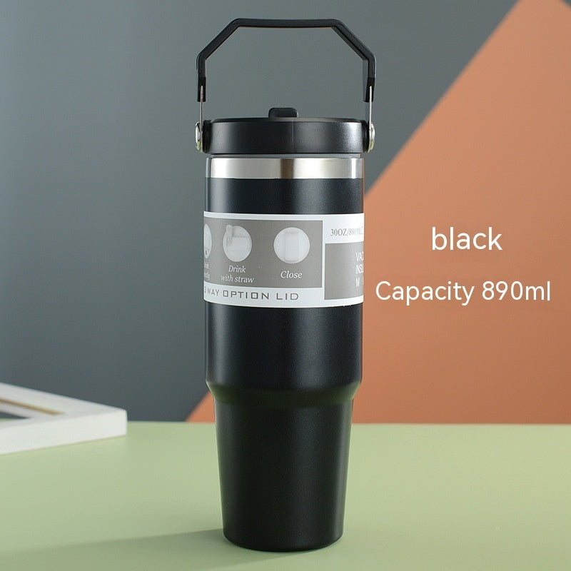 Portable Car Cup Stainless Steel Cup Travel Sports Water Bottle With Handle Cover Coffee Tumbler Cup HOME