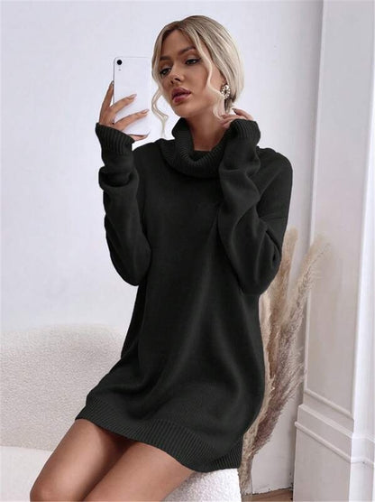 Solid Color Loose High Collar Knitted Dress apparels & accessories