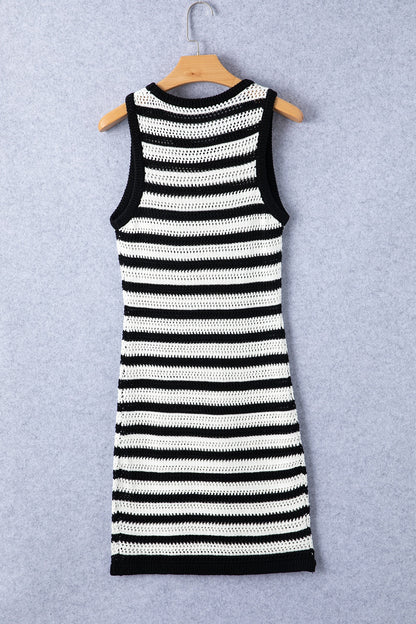 Openwork Striped Wide Strap Knit Dress Dresses & Tops