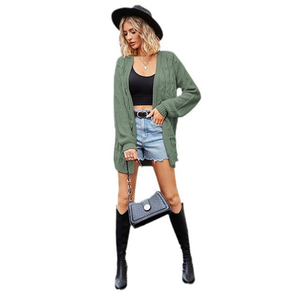 V-neck Twist Long Sleeve Loose Sweater Coat apparels & accessories