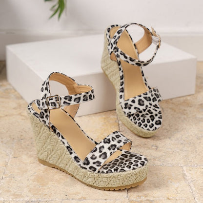 Belt Buckle New Leopard Wedge Women's Sandals Shoes & Bags