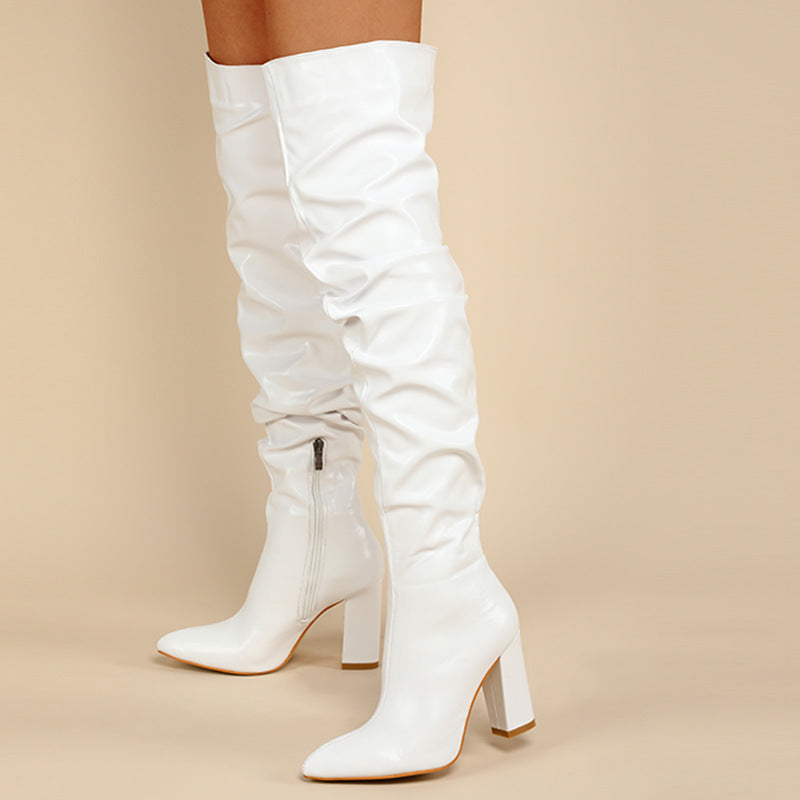 Chunky Heel High Zipper High Leg Boot Shoes & Bags