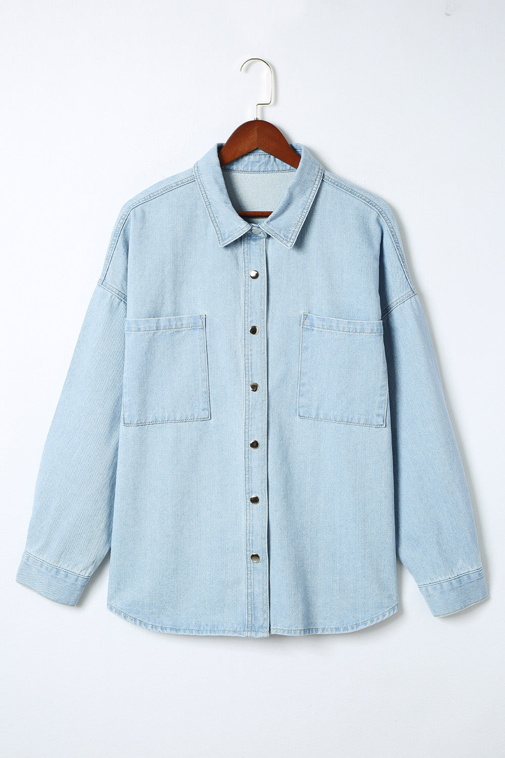 Plus Size Snap Down Pocketed Denim Jacket Dresses & Tops