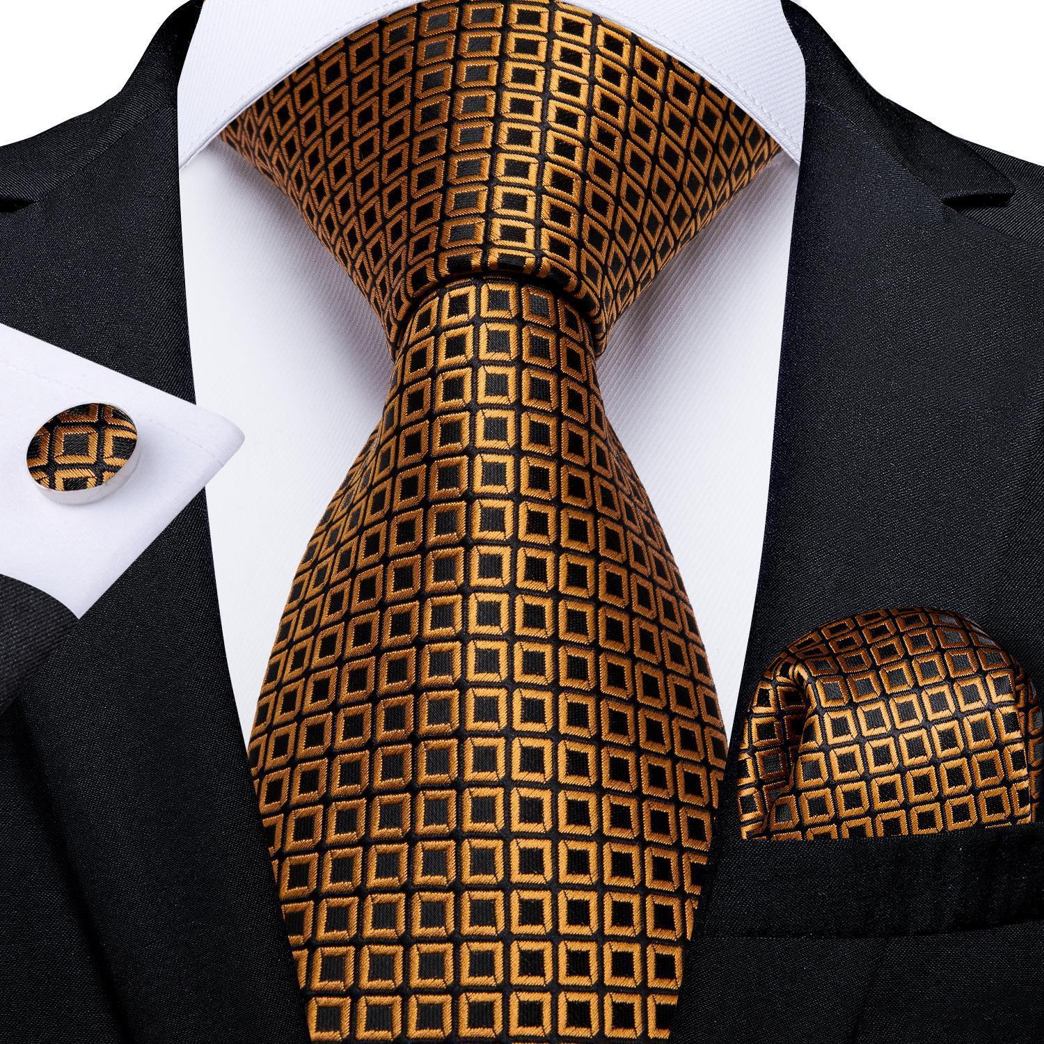 Men's Tie Luxury Black And Gold Striped Silk Woven apparels & accessories