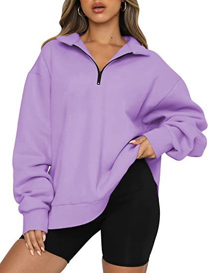 Women Sweatshirts Zip Turndown Collar Loose Casual Tops apparels & accessories