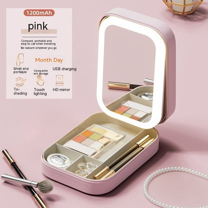 Makeup Storage Box With LED Light Mirror Portable Travel Cosmetics Organizer HOME
