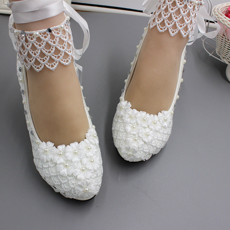 Lace-up White Wedding Dress Plus Size High Heel Women's Shoes Shoes & Bags