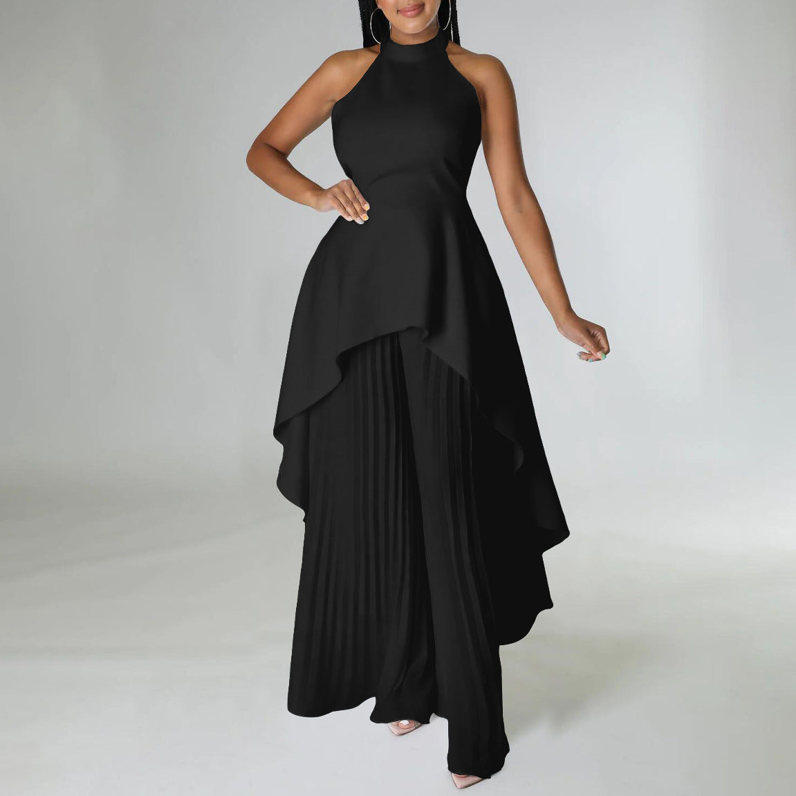 Fashion Casual Set Summer Socialite Private Wear Backless Top Pleated Wide-leg Trousers apparel & accessories