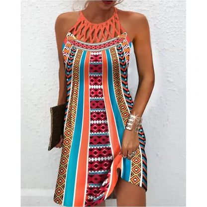 Fashion Print Dress Casual Halterneck Dresses For Women Summer Clothes apparels & accessories