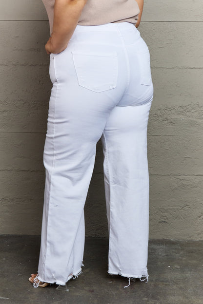 RISEN Raelene Full Size High Waist Wide Leg Jeans in White Bottom wear