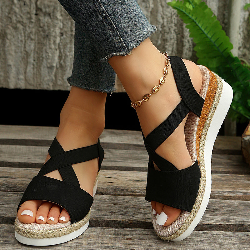 Wedge Sandals For Women Cross-strap Platform Gladiator Hemp Heel Shoes Summer Shoes & Bags