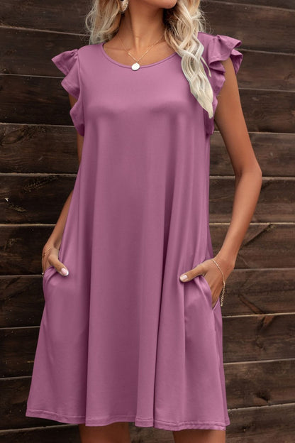 Butterfly Sleeve Round Neck Dress apparel & accessories