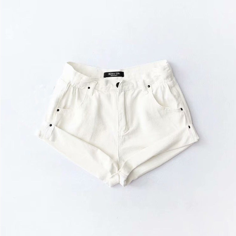 Fashion Five-color Elastic Waist Rolled Edge Denim Shorts Women shorts