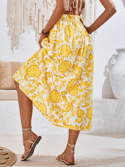 Printed Elastic Waist Midi Skirt Bottom wear