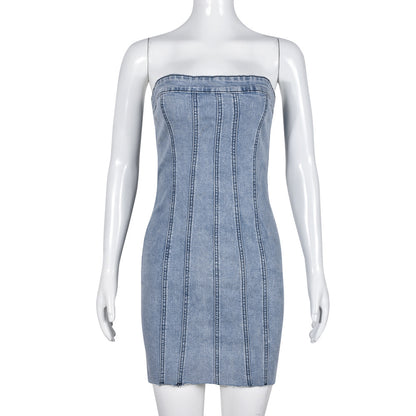 Fashion Backless Tube Denim Dress Dresses & Tops