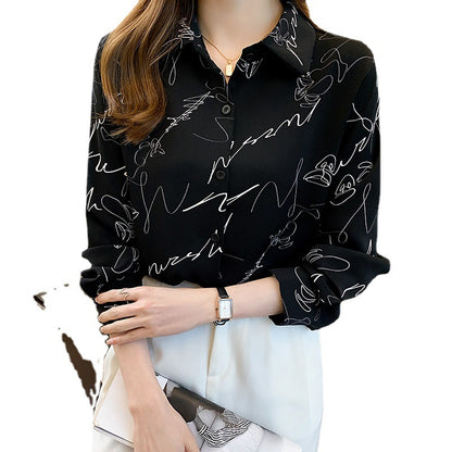 French Ink Painting Print Chiffon Shirt Women apparel & accessories