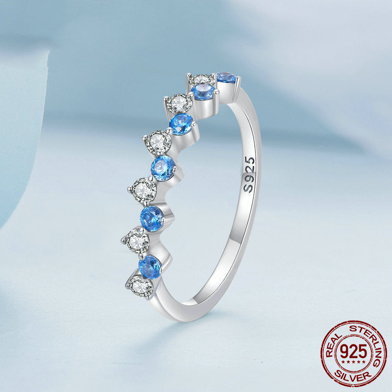 Classic Blue And White Zircon Ring Female Fresh And Flexible S925 Silver Jewelry