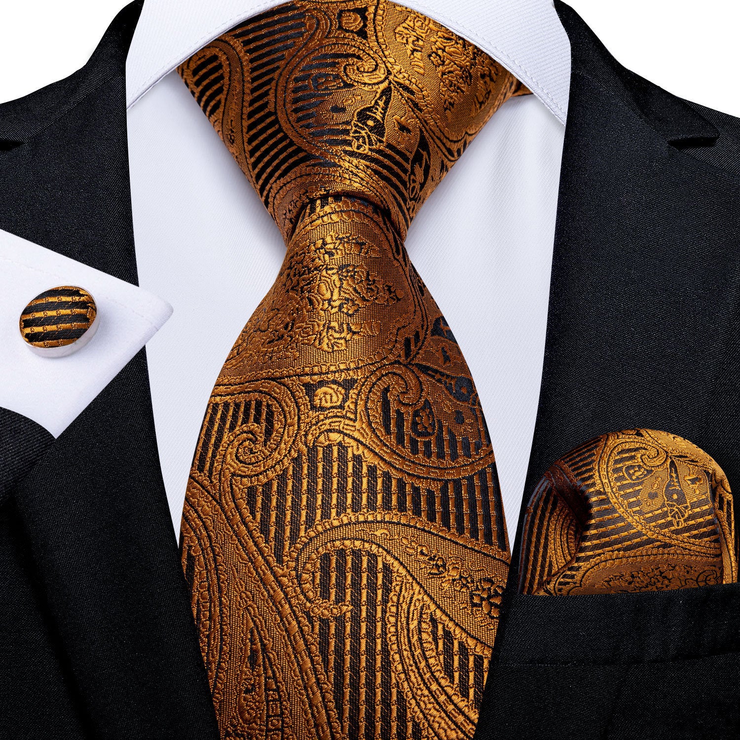 Men's Tie Luxury Black And Gold Striped Silk Woven apparels & accessories