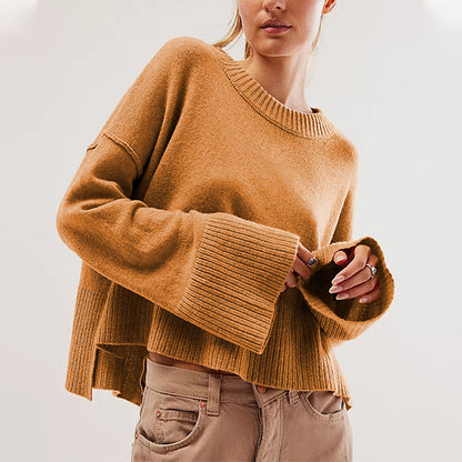 Solid Color Round-neck Flared Sleeves Pullover Sweater apparels & accessories