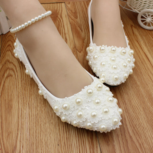 White Wedding Dress Flat Shoes Female Shoes & Bags