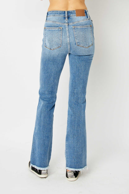 Judy Blue Full Size Distressed Raw Hem Bootcut Jeans Bottom wear
