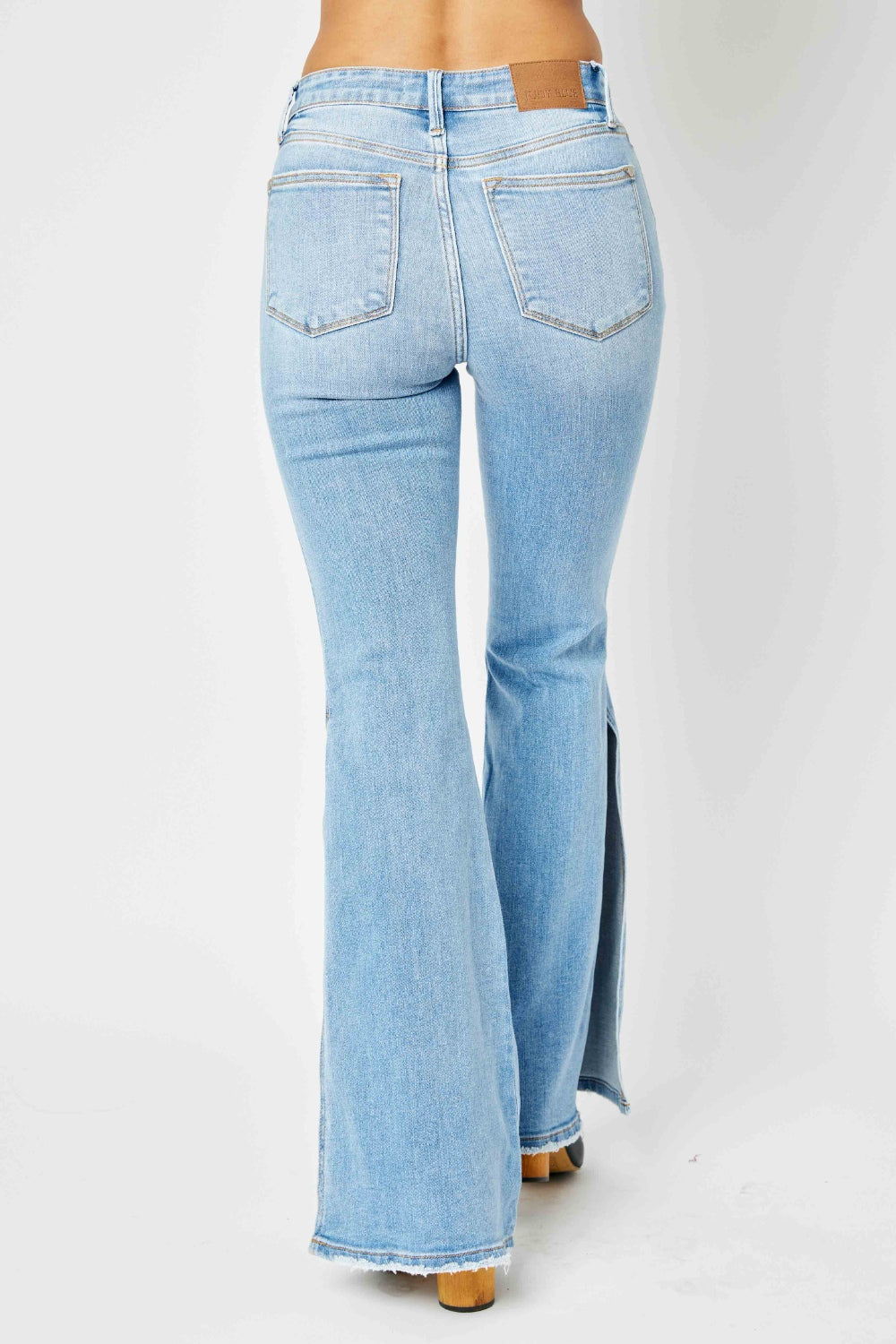 Judy Blue Full Size Mid Rise Raw Hem Slit Flare Jeans Bottom wear
