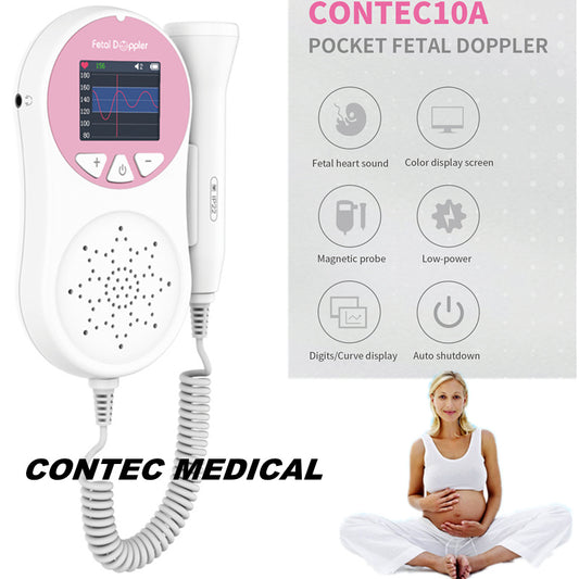 Pocket Fetal Doppler Digits Curve Display Pregnancy Baby Heart Rate Monitor,3Mhz Pink Gadgets